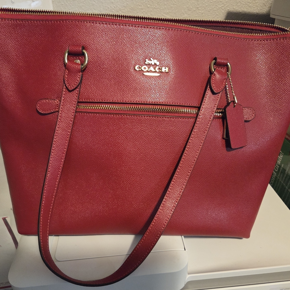 Coach Red Leather Tote Bag